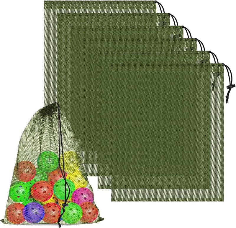 Coidea 6 Pcs Mesh Bags Drawstring, 14x17 Inch with Lock, Multipurpose Storage Bags for Gym, Balls, Beach, Laundry (Green) - Image 1